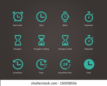 Time and Clock icons on white background. Vector illustration.