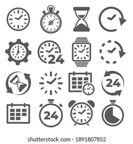 Time and Clock Icons on white background