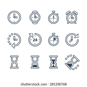 Time and Clock icons on white background. Vector illustration.