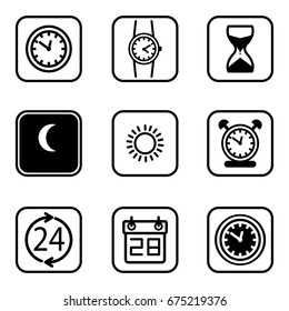 Time and Clock icons on white background. Vector illustration.