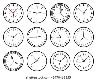 Time and clock icons. Set of black clock, stopwatch, timer, watch icon. Black clock icon collection