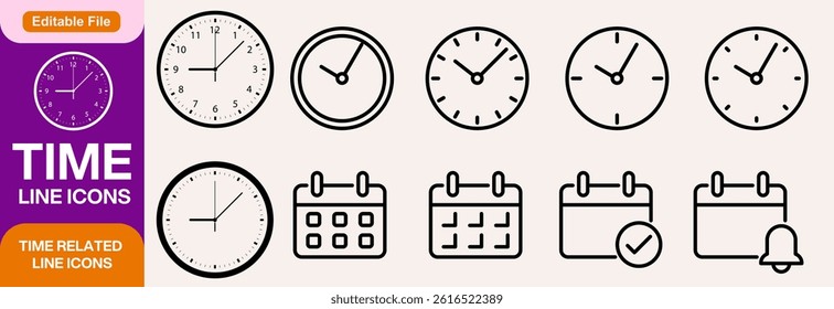 Time and clock icons. Set of black clock, stopwatch, timer, watch icon. Black clock icon collection