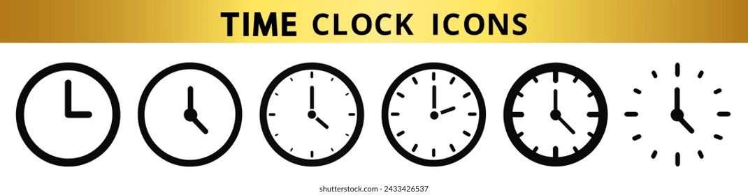 Time and Clock icons set. Circle arrow icon. Line clocks symbol isolated on white background	
