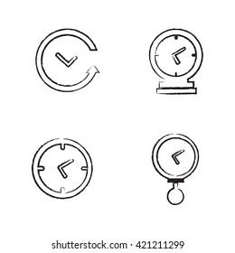 Time Clock Icons Set Draw set