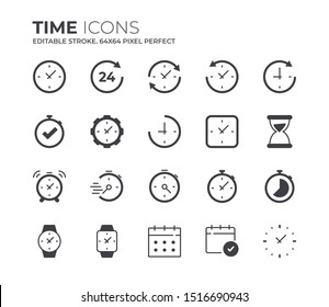 Time and Clock Icons Set. Editable Stroke.