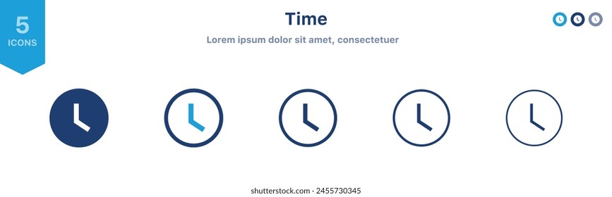 time and clock icons set in flat style, timer symbol watch later sign in filled, line, outline icon for ui apps and website	
