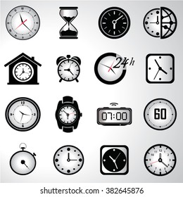 Time clock icons set illustration