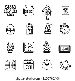 Time and Clock icons set. Line Style stock vector.