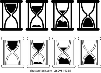 Time and clock icons set. Time management concept, fast stopwatch, rest watch hourglass watch clock sign collection speed clock symbol vector isolated on transparent background.