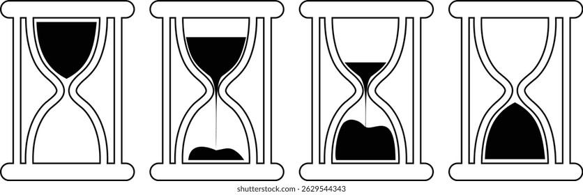 Time and clock icons set. Time management concept, fast stopwatch, rest watch hourglass watch clock sign collection speed clock symbol vector isolated on transparent background.