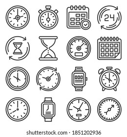 Time and Clock Icons Set on White Background. Vector