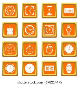 Time and Clock icons set in orange color isolated vector illustration for web and any design