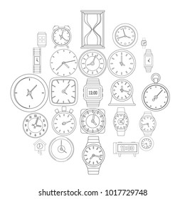 Time and clock icons set. Outline illustration of 25 time clock vector icons for web