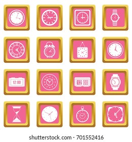 Time and Clock icons set in pink color isolated vector illustration for web and any design