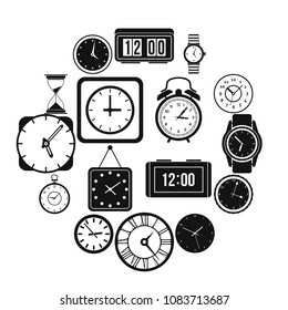 Time and Clock icons set in simple style for any design