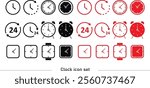 Time and clock icons set, stopwatch, timer, , time management concept, fast stopwatch line icon, watch icon, black clock sign collection, speed clock symbol - vector