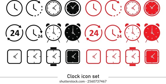 Time and clock icons set, stopwatch, timer, , time management concept, fast stopwatch line icon, watch icon, black clock sign collection, speed clock symbol - vector