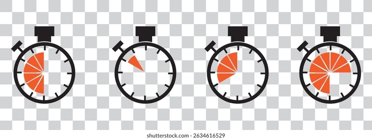 Time and clock icons set, stopwatch, timer, , time management concept, fast stopwatch line icon, watch icon, black clock sign collection, speed clock symbol - vector