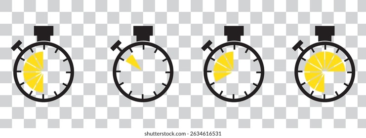 Time and clock icons set, stopwatch, timer, , time management concept, fast stopwatch line icon, watch icon, black clock sign collection, speed clock symbol - vector
