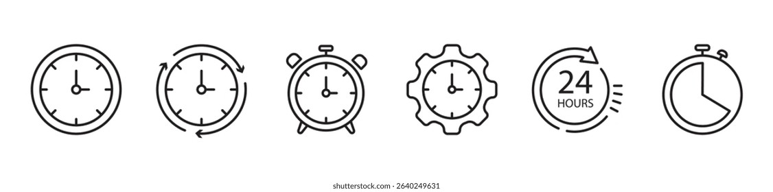 Time and clock icons set, stopwatch, timer, time management concept, progress bar loading signs, speed clock symbol, fast stopwatch line icon, watch icon