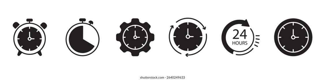 Time and clock icons set, stopwatch, timer, time management concept, progress bar loading signs, speed clock symbol, fast stopwatch line icon, watch icon