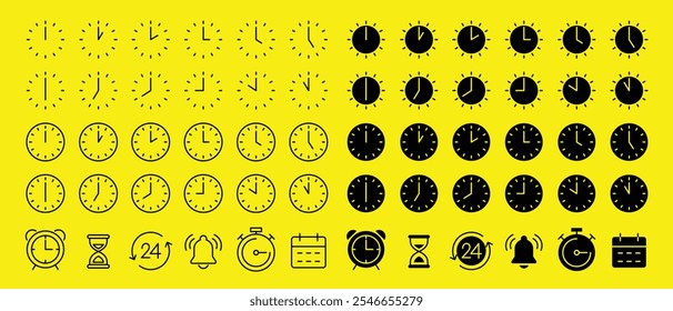 Time and clock icons set, thin line icon style. Flat vector illustration.