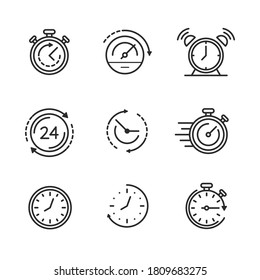 Time, clock icons set. Timer, alarm icons isolated on white background. Vector illustration