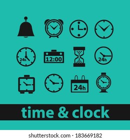 time & clock icons set, vector