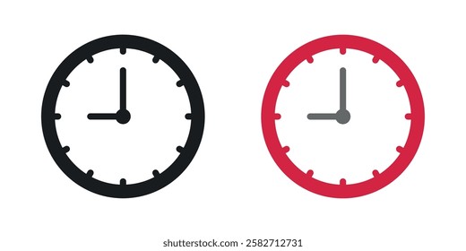 Time clock icons set vectors black and colored style