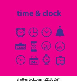 tiempo, iconos de reloj, signos, ilustraciones, conjuntos de siluetas, vector