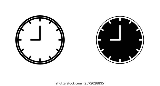 Time clock icons. stroke line and black solid icons