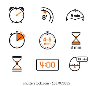 Time and clock icons. Vector elements. Ready for use in your design. EPS10.
