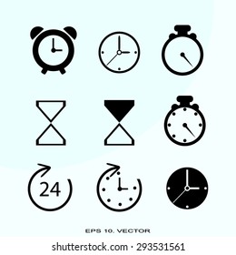 Time and Clock icons.  Vector illustration.