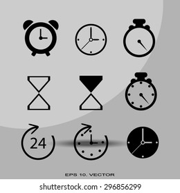 Time and Clock icons. Vector illustration.