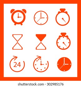 Time and Clock icons. Vector illustration.