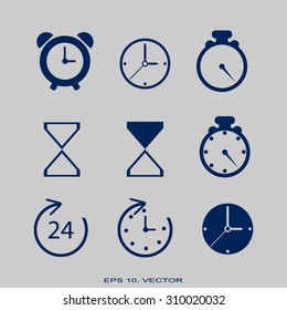 Time and Clock icons. Vector illustration.