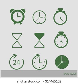 Time and Clock icons. Vector illustration.