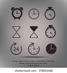 Time and Clock icons. Vector illustration.