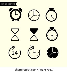 Time and Clock icons. Vector illustration.