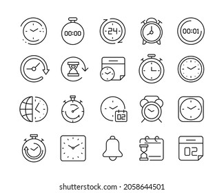 Time and Clock Icons - Vector Line Icons. Editable Stroke. Vector Graphic