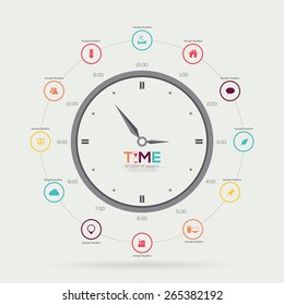 Time Clock Infographic. Vector illustration