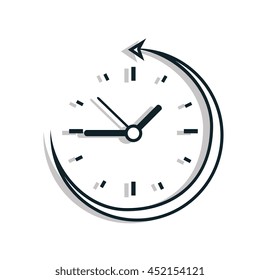 Time and clock isolated flat line icon in black and white colors, vector illustration graphic.