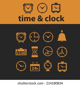 time, clock isolated icons, signs, vectors, illustrations, silhouettes set, vector