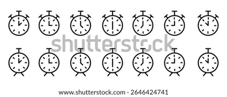 Time and Clock line icon set. Stopwatch icon, Alarm clock icon, Timer vector icon collection. history or watch later sign vector illustration.