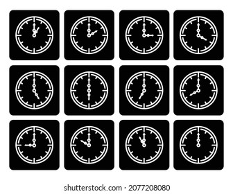 Time clock line icons  Alarm and Smartwatch Time  24 hour clock