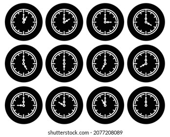 Time clock line icons  Alarm and Smartwatch Time  24 hour clock
