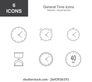 Time and Clock Line Icons, Editable Lines vector icons