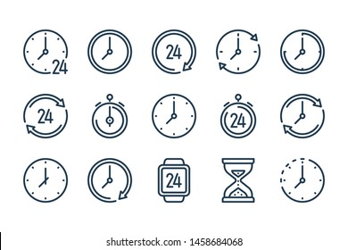 Time And Clock Line Icons. Hour And Timer Vector Linear Icon Set.