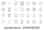Time and clock line icons set. Calendar, timer, watch, speed, date and management. vector. editable	