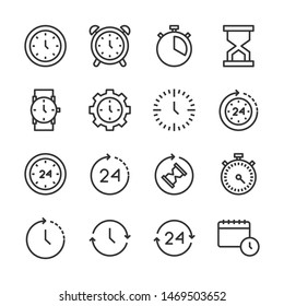 Time and clock line icons set vector illustration